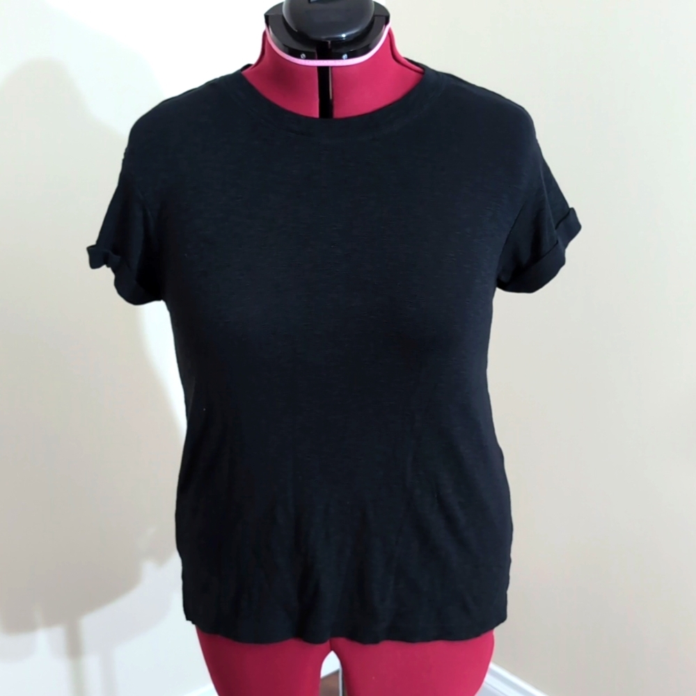 Buffalo David Bitton| Black Short Sleeved T-shirt With Cuffed Sleeves